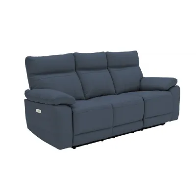 Blue Leather Match Fabric 3 Seater Electric Recliner Sofa