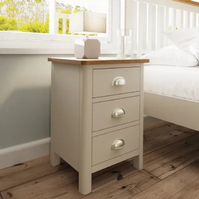 Grey Painted 3 Drawer Bedside Chest Oak Top