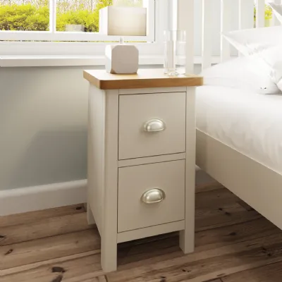 Grey Painted 2 Drawer Bedside Chest Oak Top