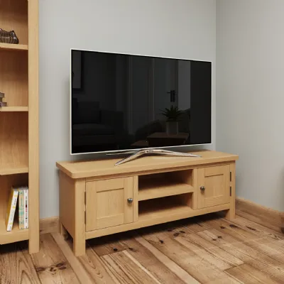 Rustic Oak 2 Door Large TV Unit with Shelves