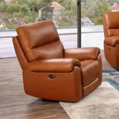 Tan Brown Leather Electric Recliner Armchair