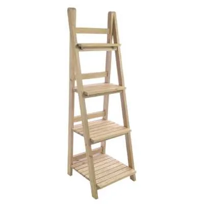 Stripped Natural Wood Ladder Bookshelf
