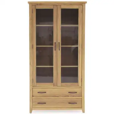 Oak Glass 2 Door 2 Drawer Brown Glazed Display Cabinet
