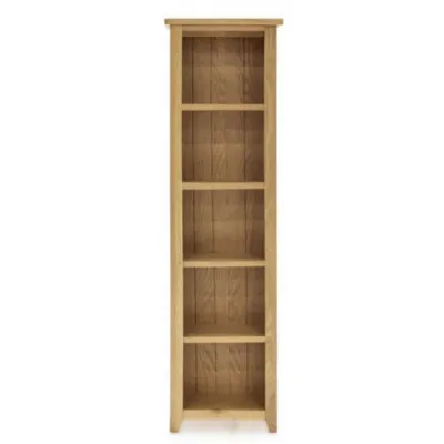 Slim Tall Natural Oak Bookcase 5 Fixed Open Shelves