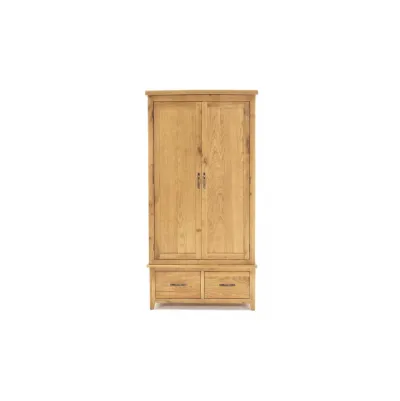 Natural Oak Double Wardrobe with 2 Doors and 2 Drawers