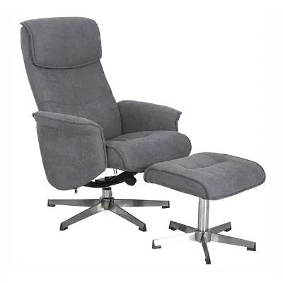 Grey Fabric Manual Swivel Recliner With Footstool