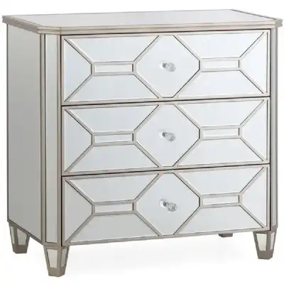 Silver Mirrored Glass Chest of 3 Drawers 80cm Wide