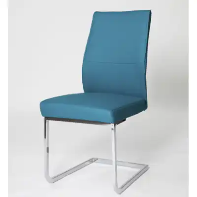 Sky Blue Leather Cantilever Dining Chair Chrome Legs