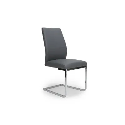 Grey Leather Cantilever Dining Chair Chrome Legs
