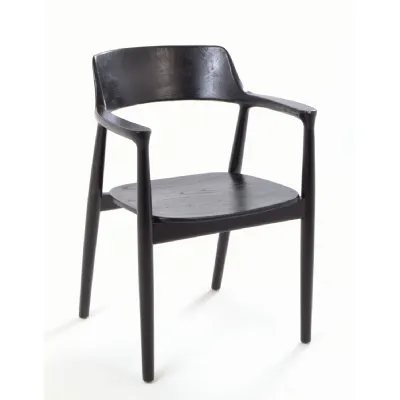 Black Solid Wood Comfy Curved Back Dining Armchair