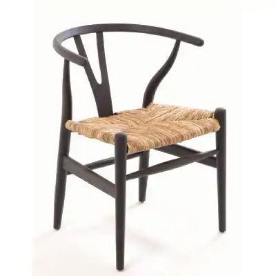 Black Wooden Hoop Back Chair with Rush Seat