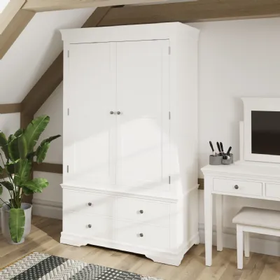 White Painted Double Wardrobe 4 Drawers