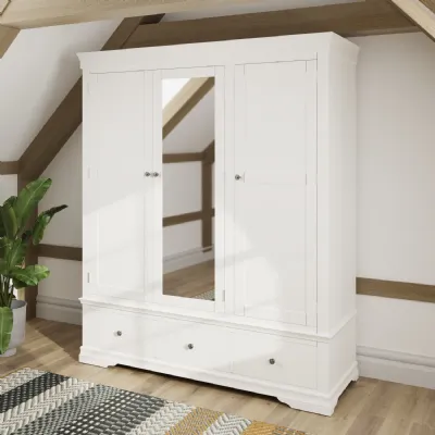 White Painted Triple Wardrobe with Mirror