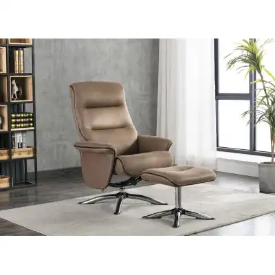 Light Brown Fabric Swivel Recliner Armchair and Stool Set