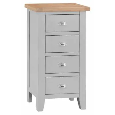 Modern Style Oak Wood Grey Painted Narrow 4 Drawer Bedroom Chest 100 x 55cm