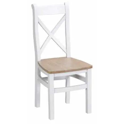 Modern Style White Painted Oak Wood Cross Back Kitchen Dining Room Chair 97 x 43cm