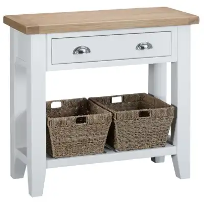 Oak and Wicker White Painted Console Table