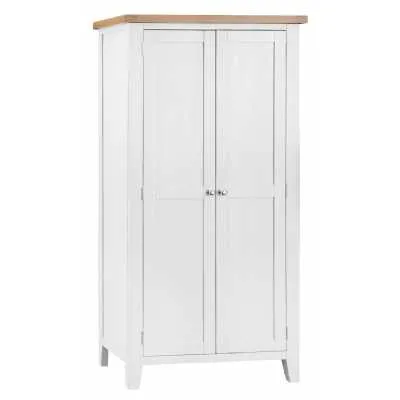 Modern Style Oak Wood White Painted Finish Full Hanging Bedroom Wardrobe With Tapered Legs 185 x 95cm