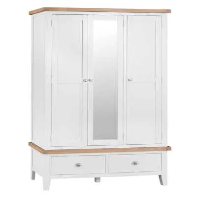 Modern Oak White Painted Large 3 Door 2 Drawer Bedroom Wardrobe 195 x 145cm