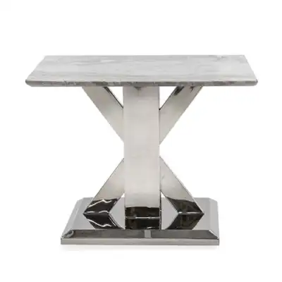 Square Grey Marble Top Lamp Table Stainless Steel Frame