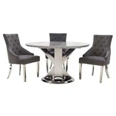 Grey Marble Small 130cm Round Dining Table Steel Base