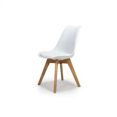 White PU Padded Seat Dining Chair Natural Beech Wood Legs