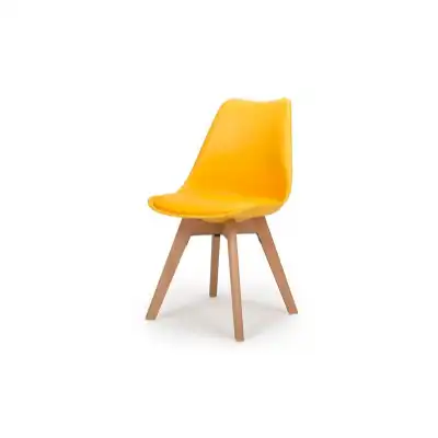 Yellow PU Padded Seat Dining Chair Natural Beech Wood Legs