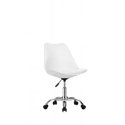 Modern White Swivel Office Chair Chrome Base