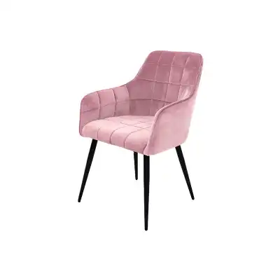 Blush Pink Velvet Dining Chair Black Metal Legs