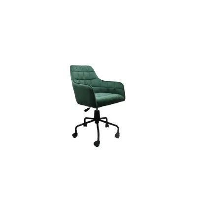 Green Velvet Quilted Design Swivel Office Chair Black Base