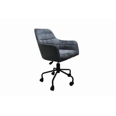 Grey Velvet Quilted Design Swivel Office Chair Black Base