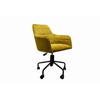 Mustard Velvet Quilted Design Swivel Office Chair Black Base
