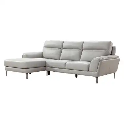 Grey Leather Left Hand Corner Sofa