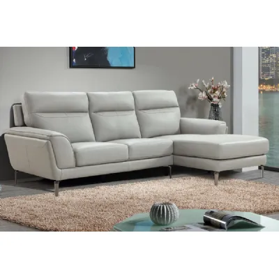 Modern Grey Leather Corner Group Sofa Metal Legs