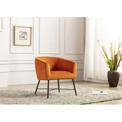 Orange Velvet Fabric Accent Tub Chair with Black Legs