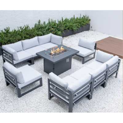 9 Piece Modular Aluminium Garden Sofa & Firepit Table Casual Dining Patio Set