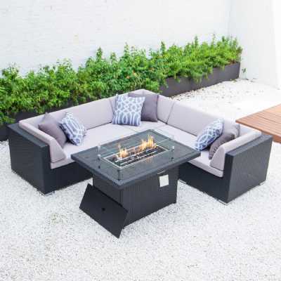 Corner Sofa Moulded Weave Dining Garden Patio Firepit Set