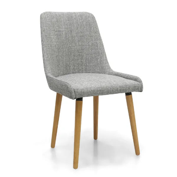 Grey Linen Fabric Dining Chair with Light Wood Legs
