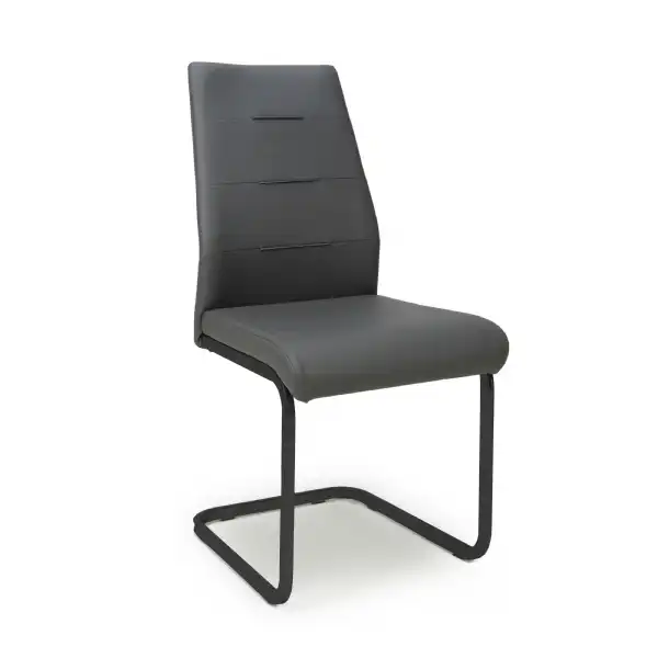Grey Leather Dining Chair Black Metal Cantilever Legs