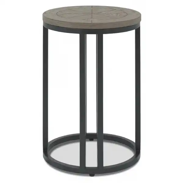 Silver Grey Wooden Round Side Table Black Metal Base
