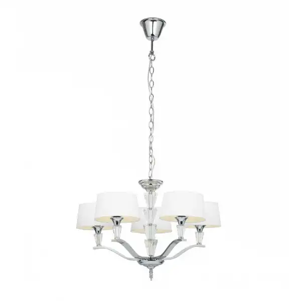 Crystal 5 Pendant Light With White Fabric Shades
