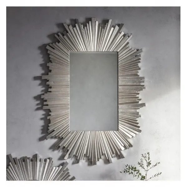 Large Silver Starburst Aztec Design Rectangular Wall Mirror