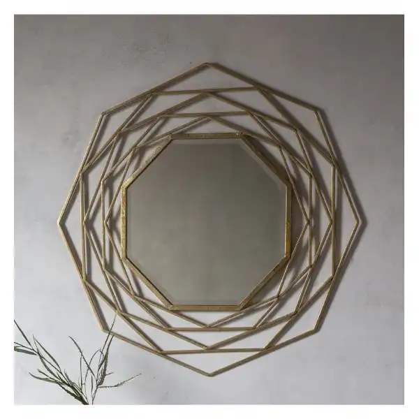 Multi Octagonal Geometric Gold Frame Wall Mirror