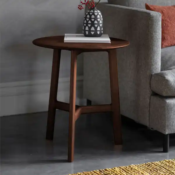 Solid Walnut Wood Small Round Occasional Side Table