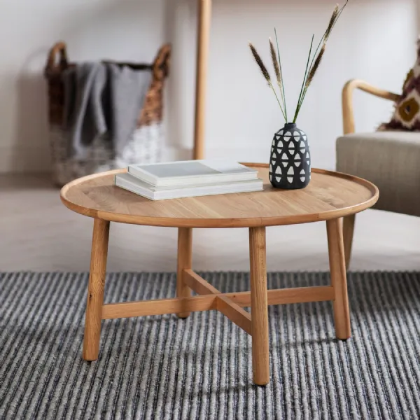 Large 90cm Round Oak Wood Coffee Table