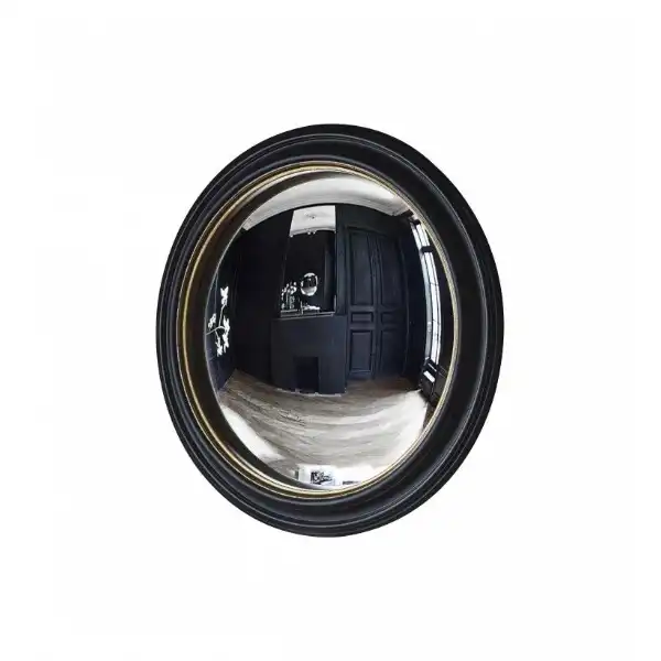 Modern Style Round Black And Gold Convex Glass Porthole Wall Mirror 50cm Diameter