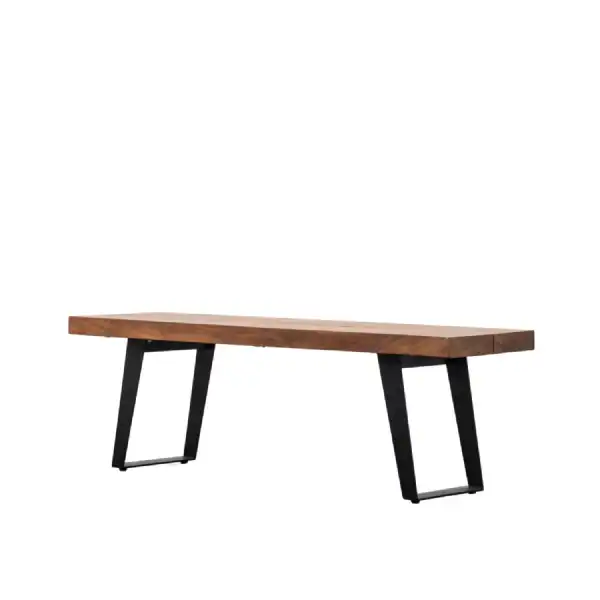 Small Wooden Dining Bench Black Metal Legs 140cm Wide