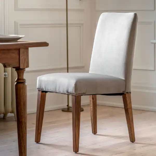 Taupe Velvet Fabric Dining Chair Wooden Legs