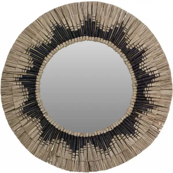 Black and Natural Coloured Seagrass Frame Wall Mirror