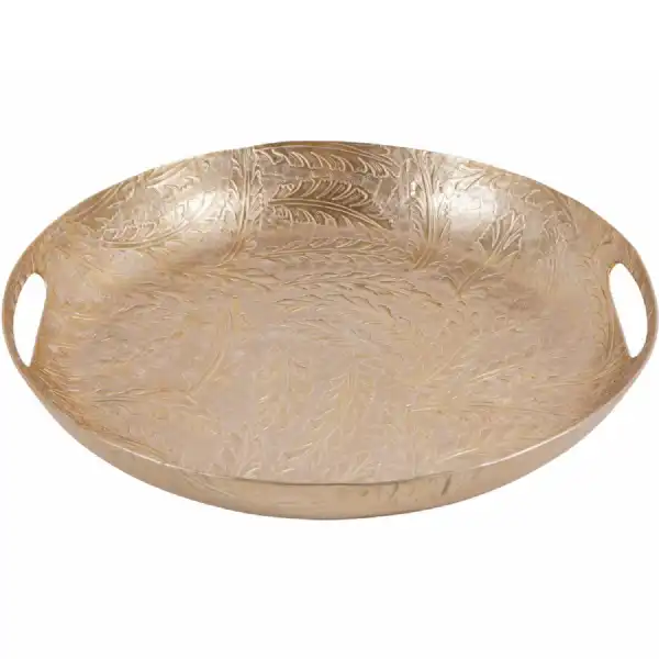 Laura Ashley Winspear Gold Leaf Embossed Round Platter, Decorative Use Only